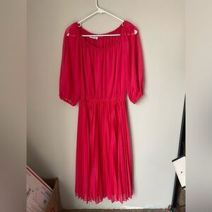 Bernie Dee NY Pink Pleated Ruched Vintage Dress with Bishop Sleeves